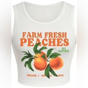 White "Farm Fresh Peaches" Graphic Crop Tank Top